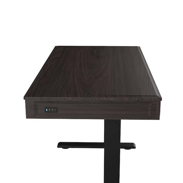 48 in. Rectangular Walnut 1-Drawer Standing Desk with Programmable Presets and USB Charging and Collision Protection
