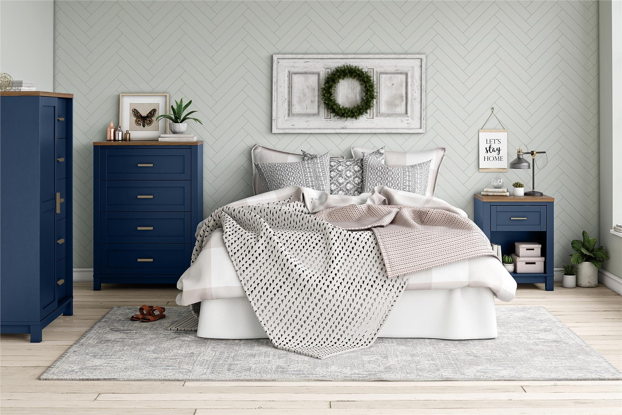 Ameriwood Home Josiah Nightstand, Navy with Walnut top