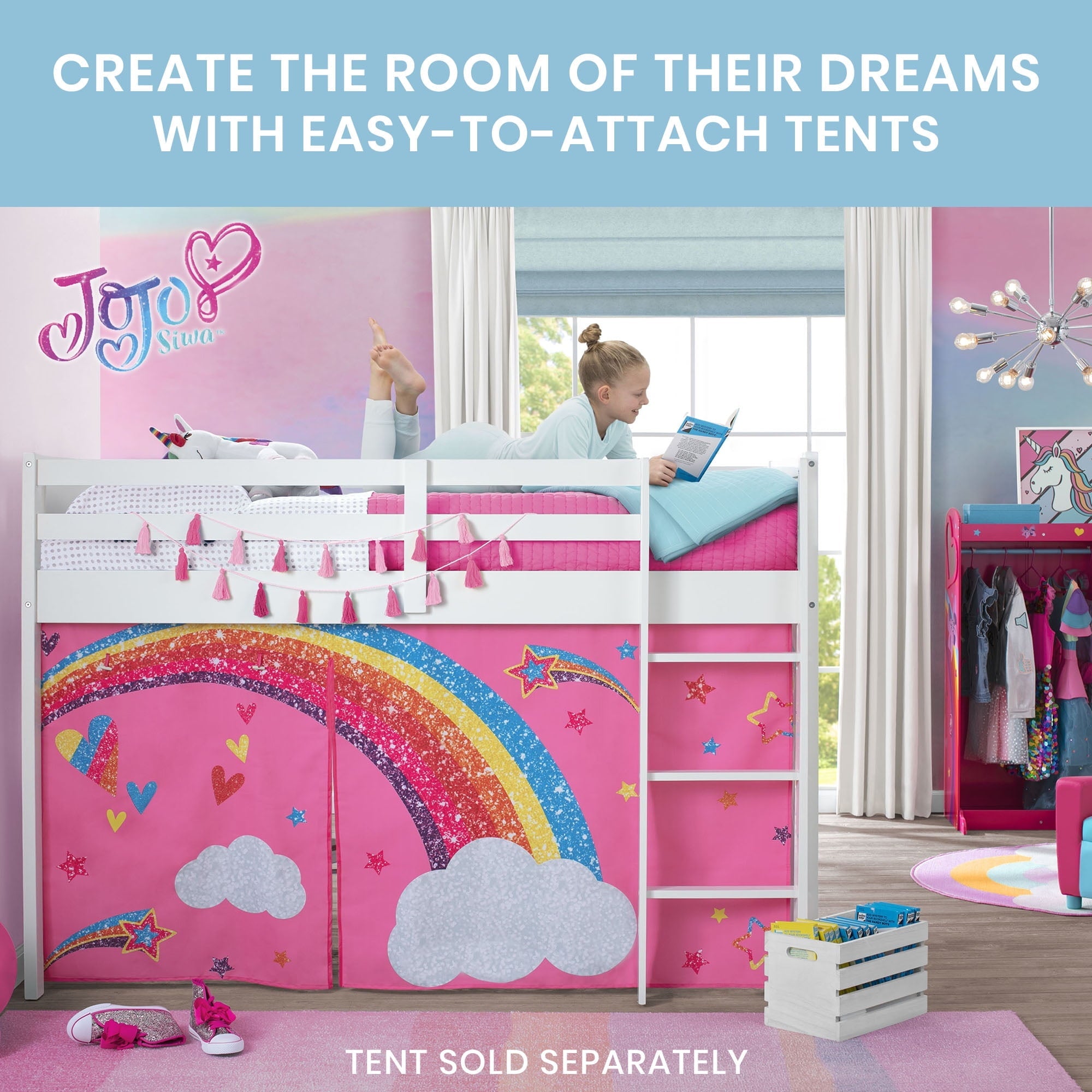 Delta Children Twin Loft Bed with Guardrail and Ladder, White