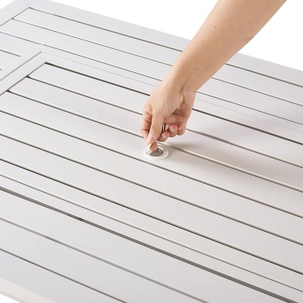 46 in. x 31 in. White Rectangular Aluminum Propane Fire Pit Table, Glass Beads, 2 Covers, Lid, 55,000 BTUs