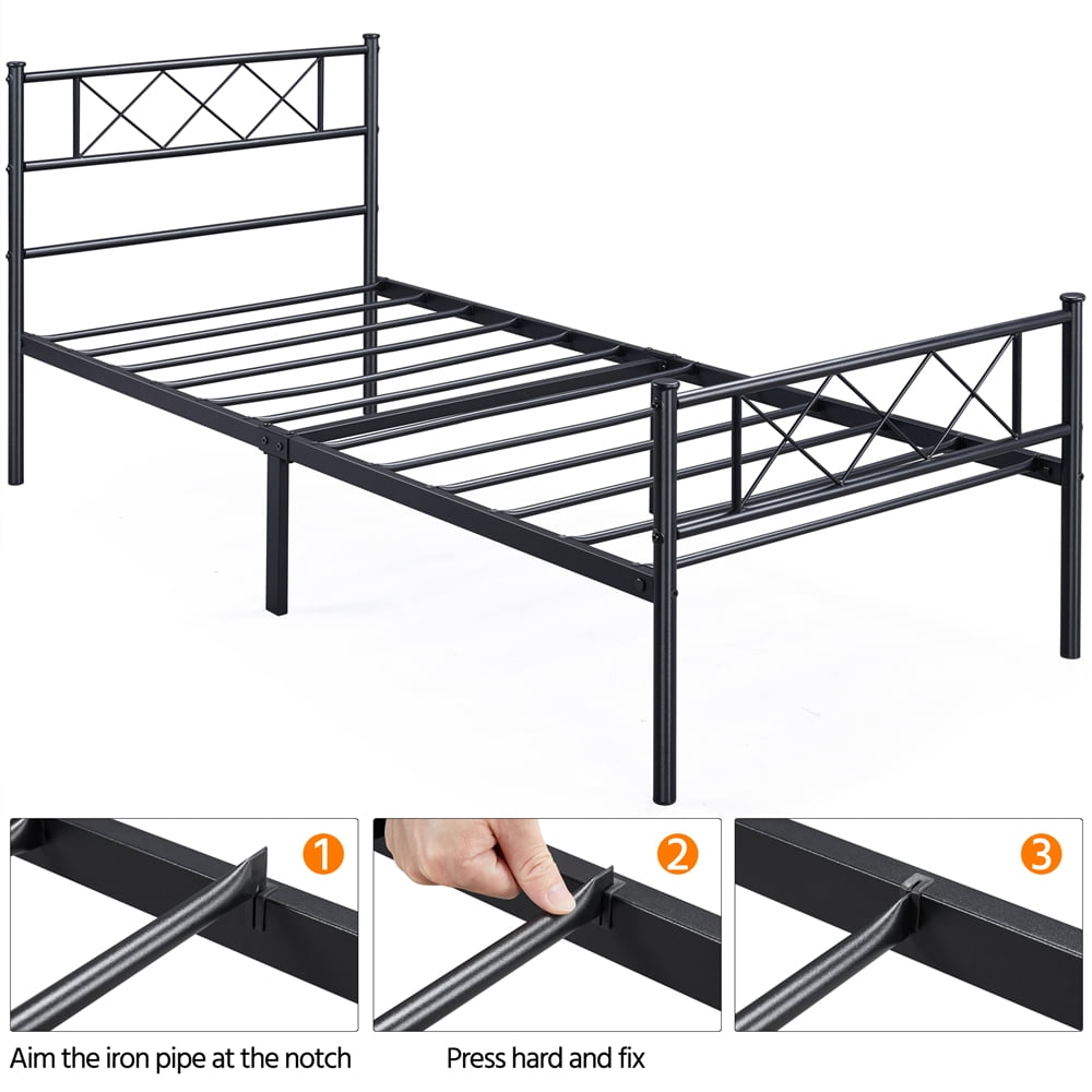 Topeakmart Metal Slatted Bed Frame with Headboard Footboard, Twin, Black