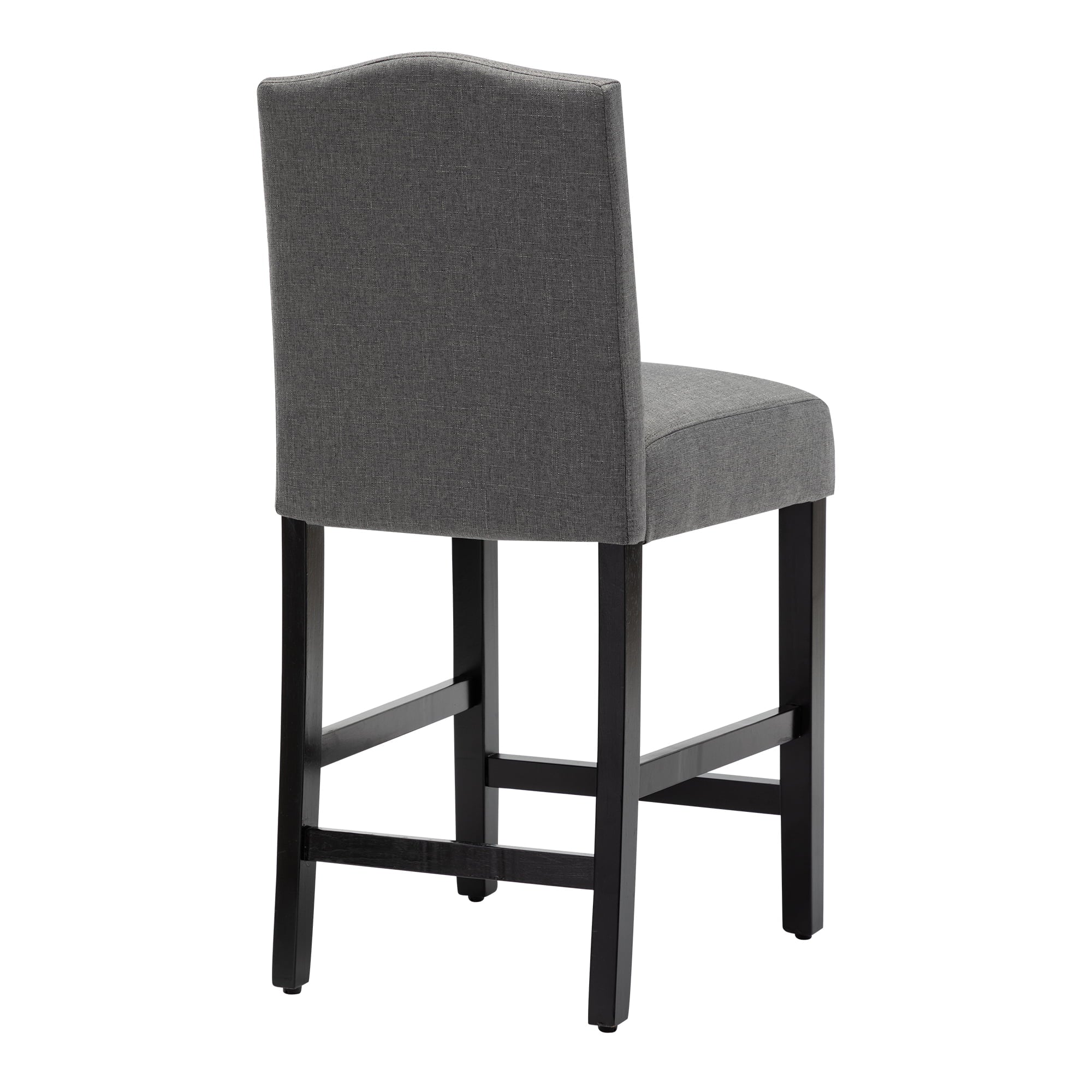 Wooden Counter Height Fabric Upholstered Bar Stool with Nail Head Trim, Gray, Set of 2