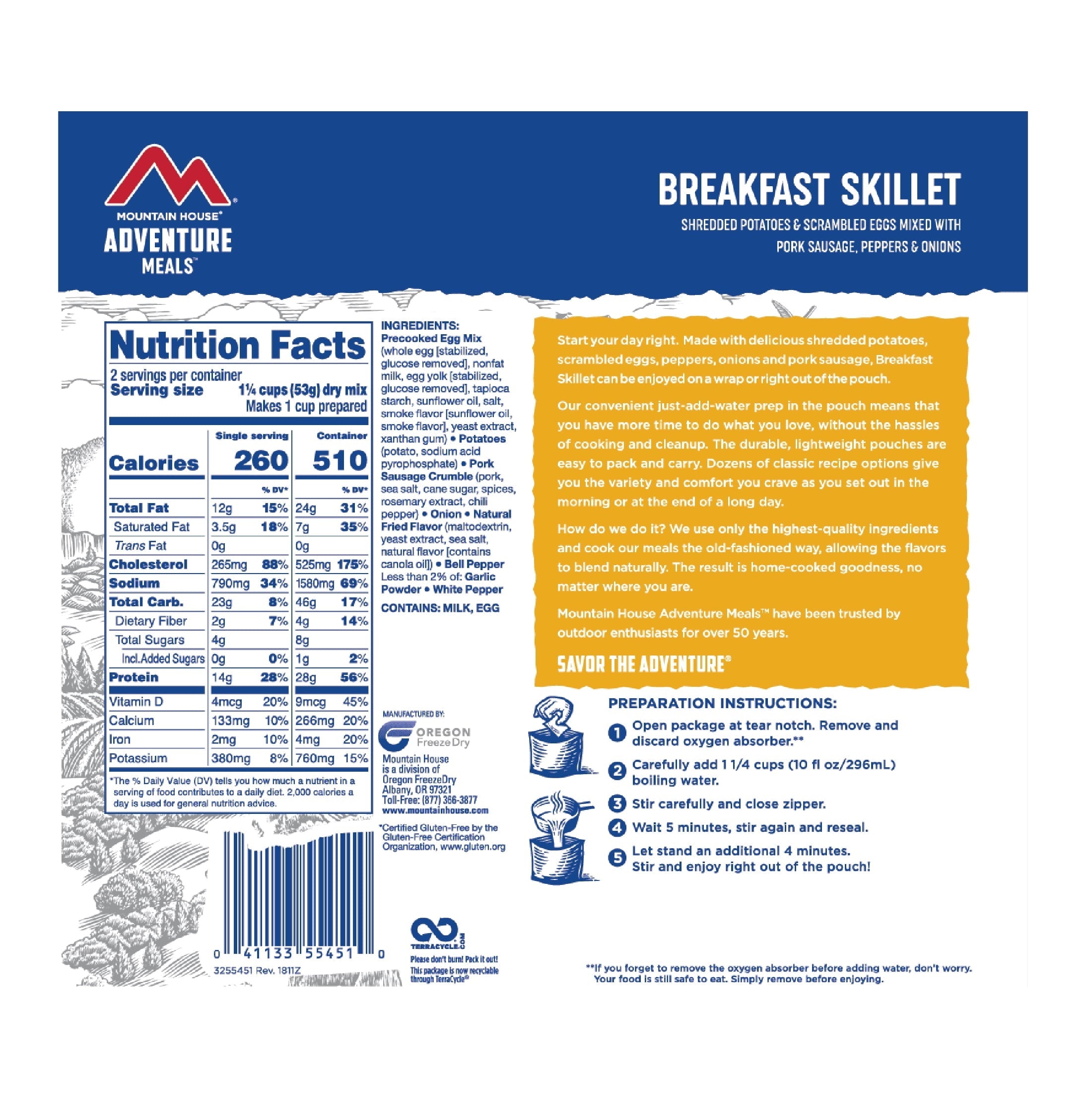 Mountain House Breakfast Skillet, Freeze-Dried Camping & Backpacking Food, 2 Servings, GF