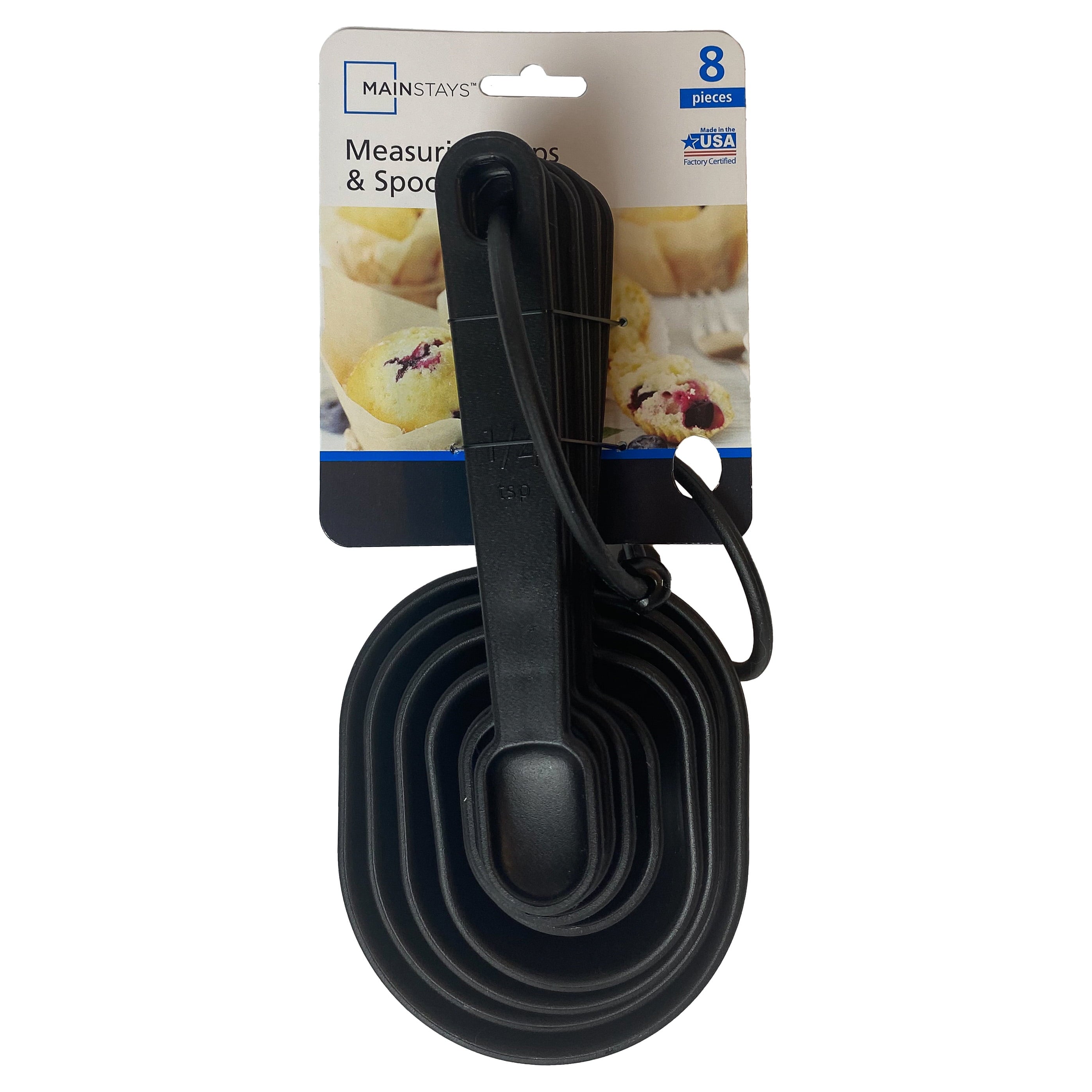 Mainstays 8-Piece Measuring Cup & Spoon Set, Raised Measurements, Black, Polypropylene