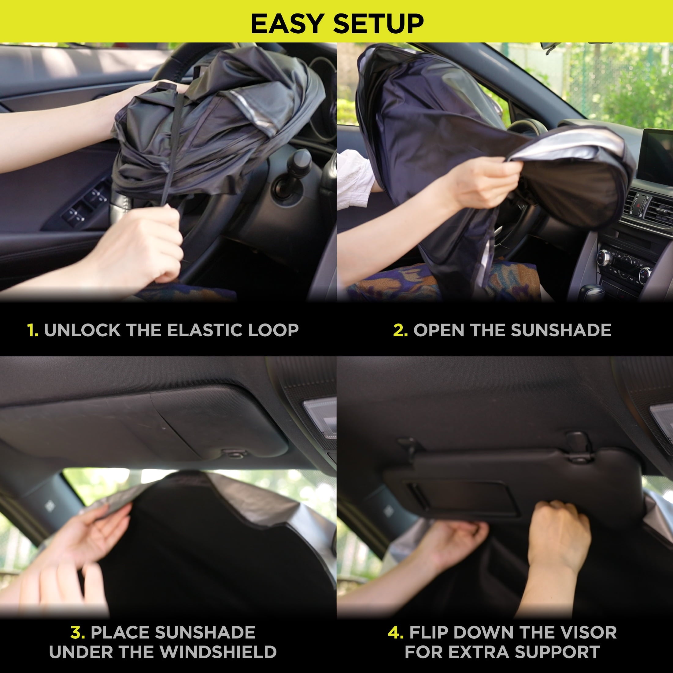 Auto Drive Double Rings Windshield AD22D-83 Twist Sun Shade 1 Pack, 63