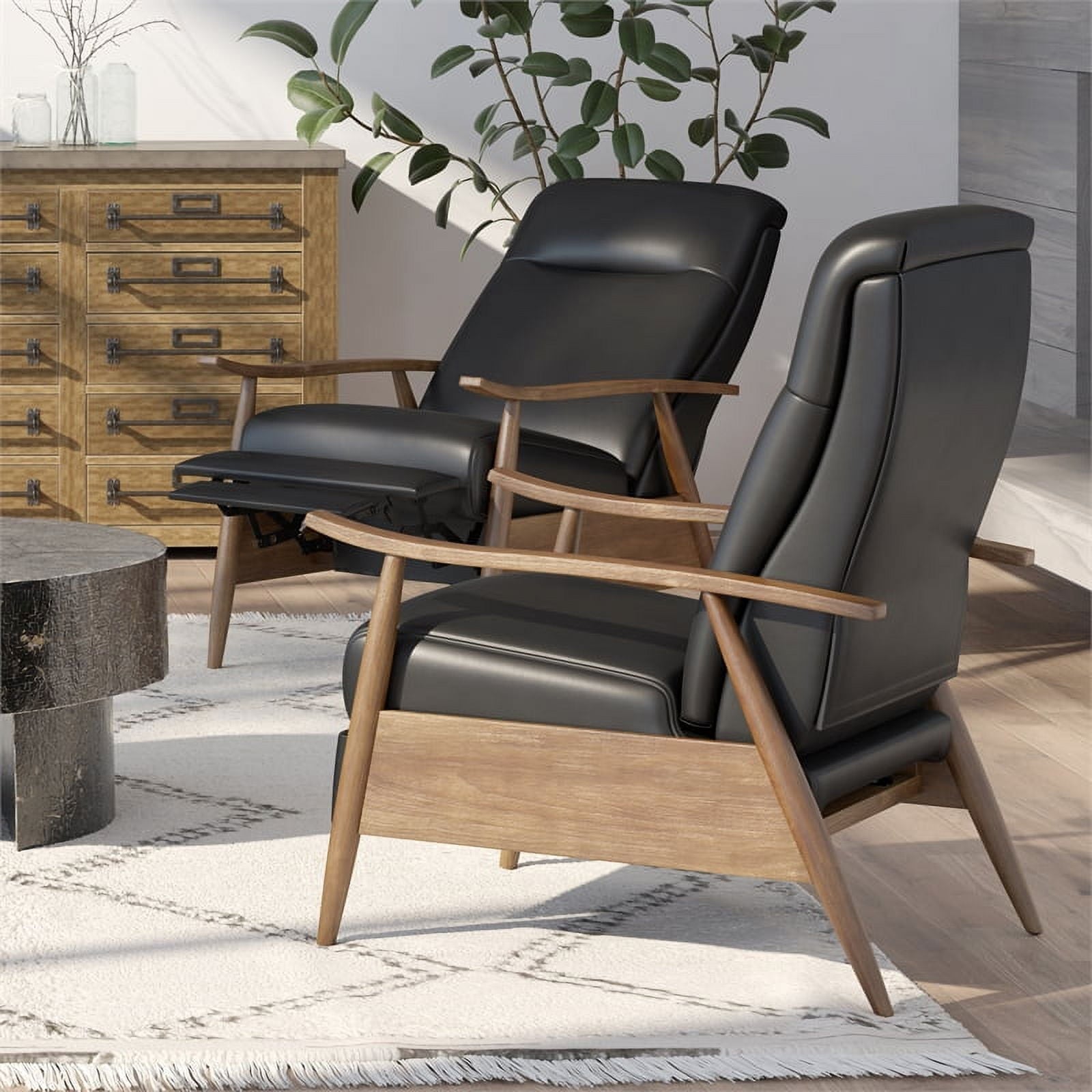 Solaris Black Faux Leather Wooden Arm Push Back Recliner Chair