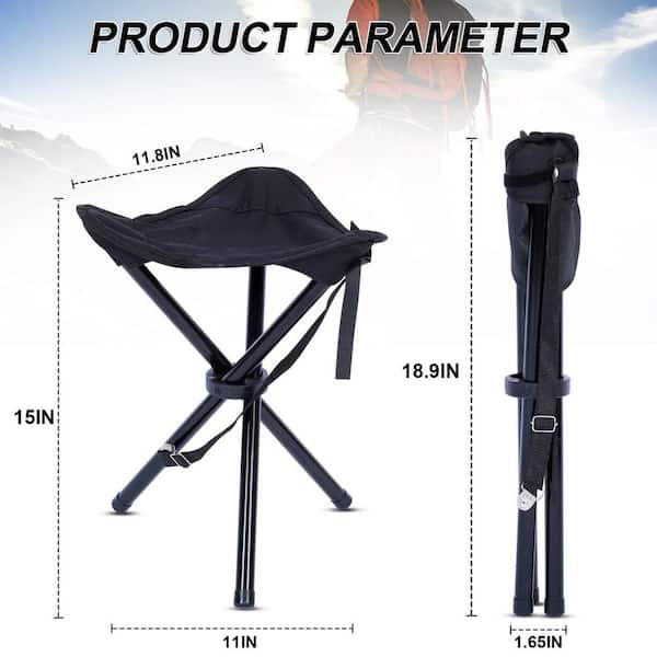Black Folding Tripod Camping Stool Chair