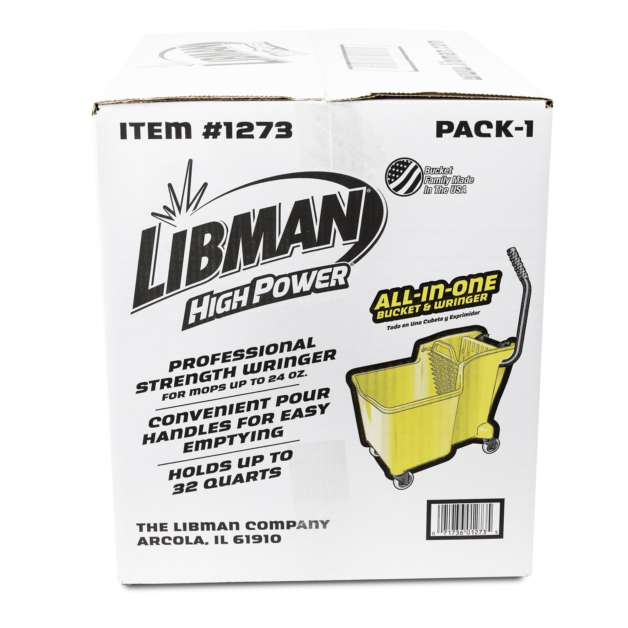Libman Yellow 32 Quart Mop Bucket and Wringer with Rubber Caster Wheels.