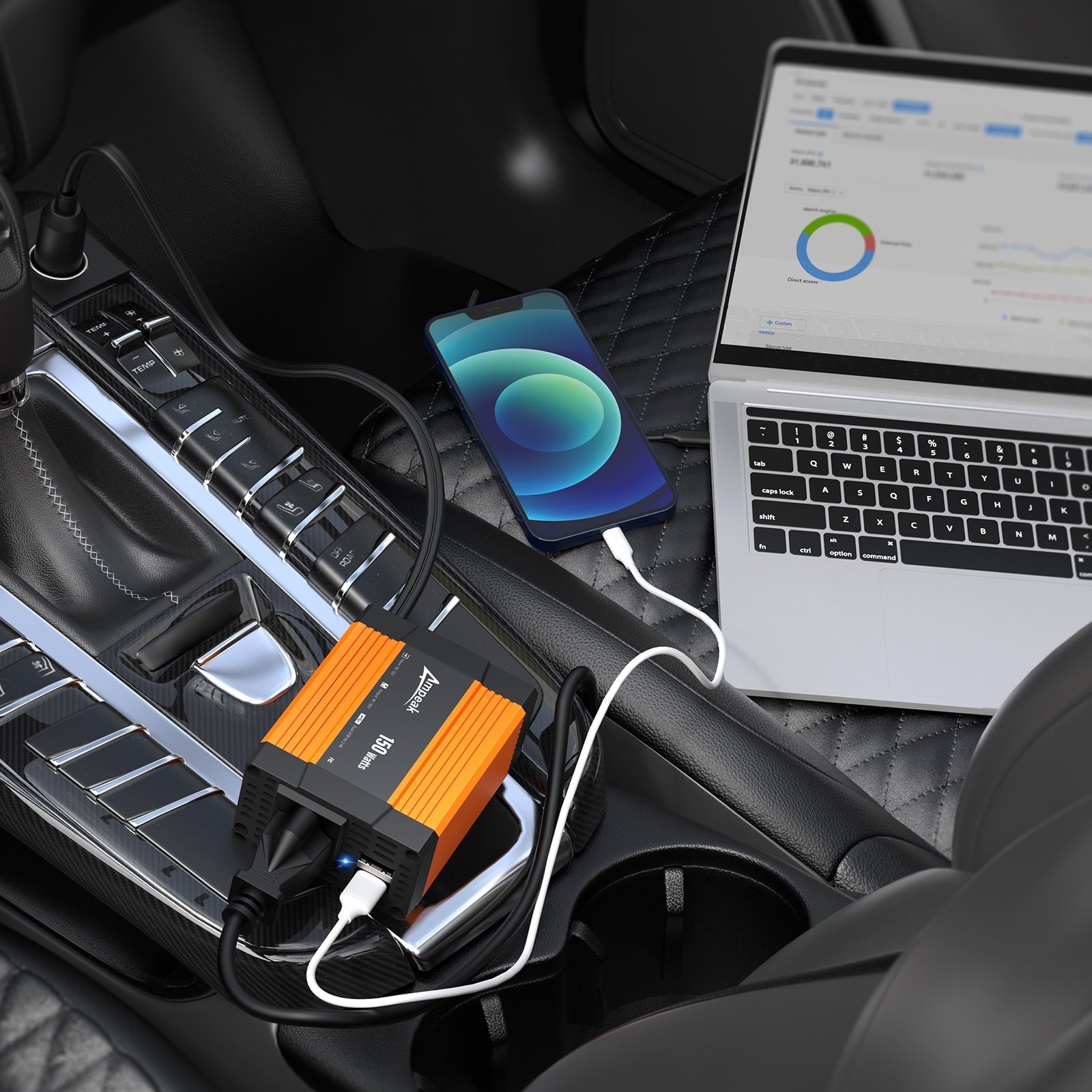 Ampeak 150W Car Power Inverter 11 Safe Protections DC 12V to AC 110V Car Converter 4.8A Dual USB