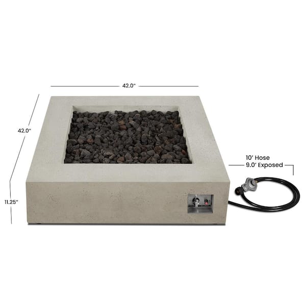 Brookhurst 42 in. L X 12 in. H Outdoor GFRC Liquid Propane Fire Pit in Flint with Lava Rocks