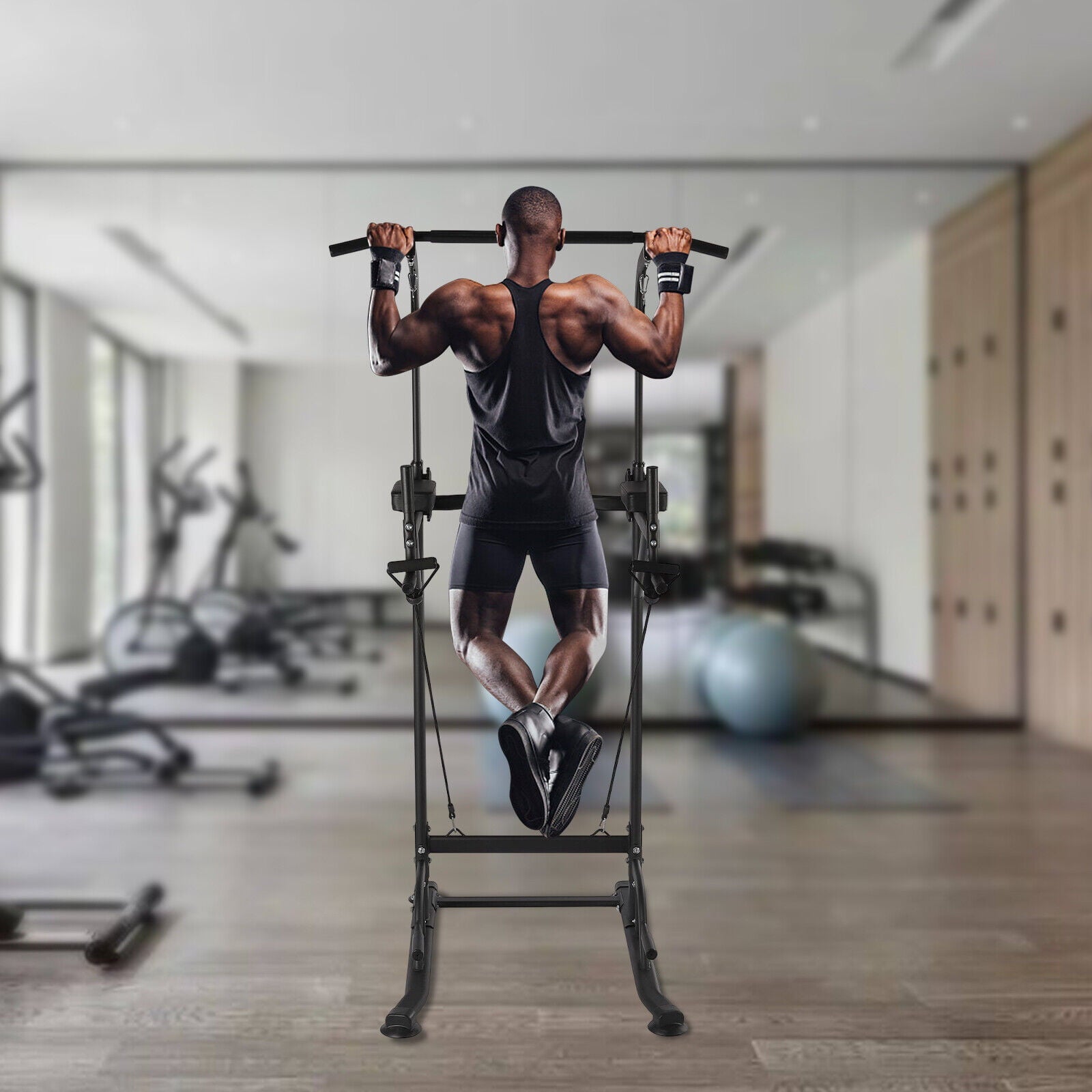 Miumaeov Mgorgeous Power Tower Multi-functional Power Station Adjustable Size with Push-Up Handles 4 Eyelets for Sling Training Sit Ups and Pull-Up Bar