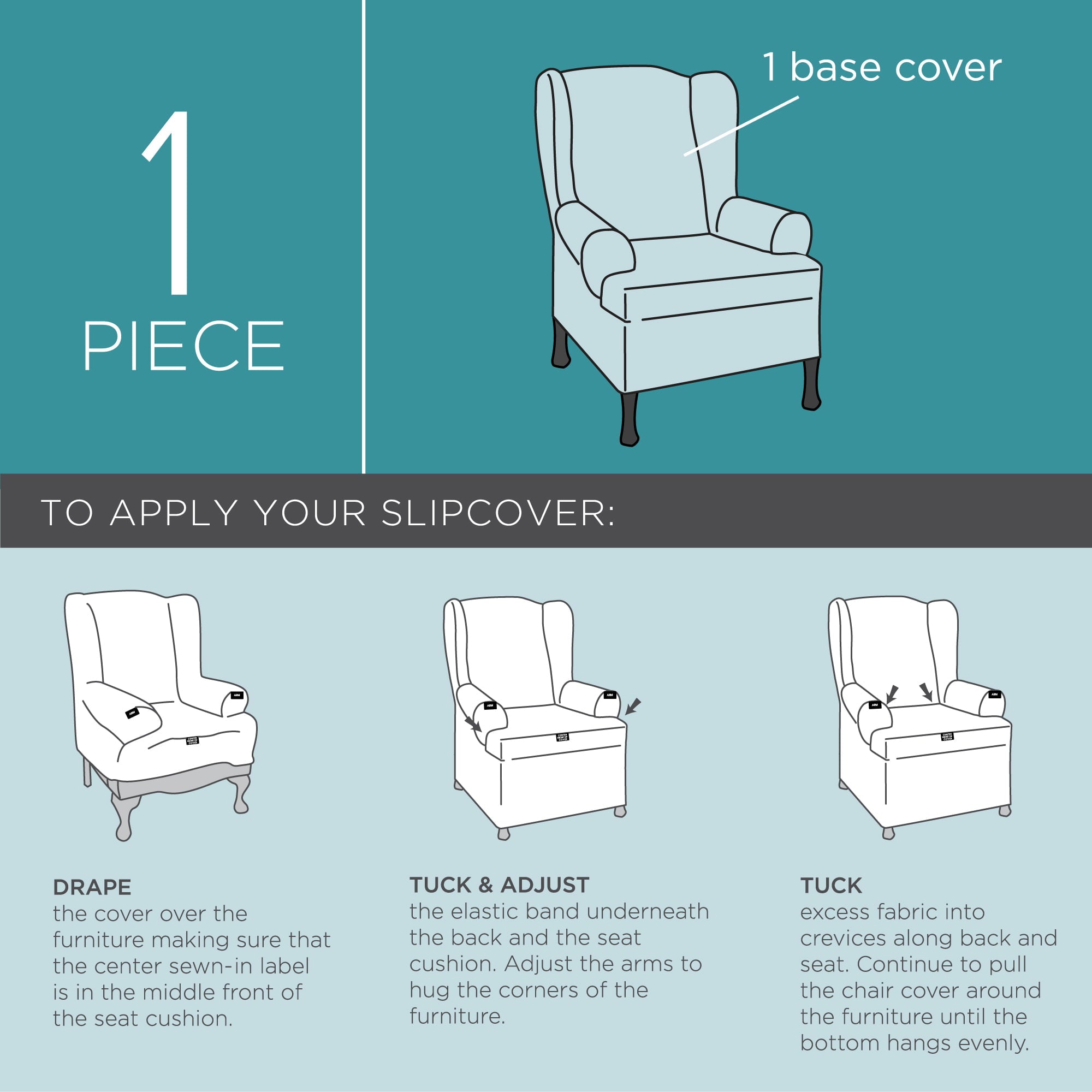 Zenna Home Solid Print and Textured Solid Polyester Wing Chair Slipcover, Beige