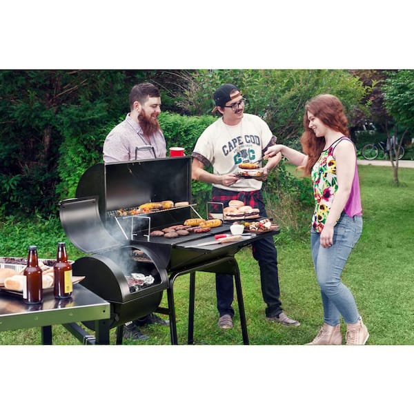 Charcoal Grill in Black with Offset Smoker and Side Table