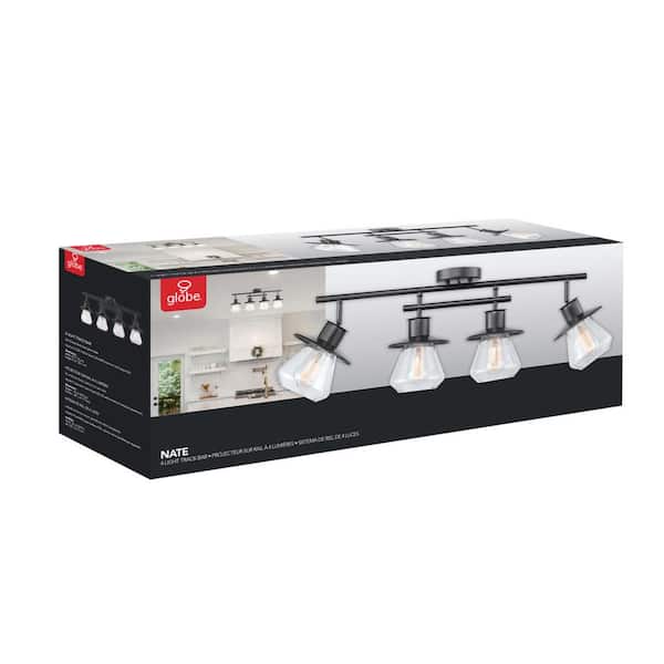 Nate 2 ft. 4-Light Dark Bronze Track Lighting Kit with Clear Glass Shades