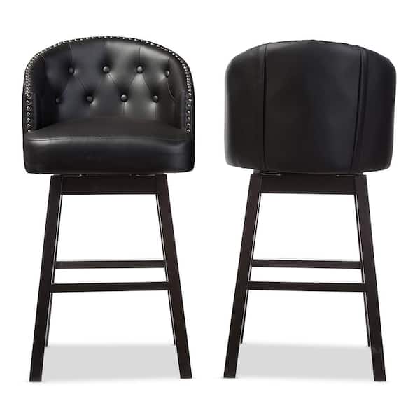Avril Black Faux Leather Upholstered 2-Piece Bar Stool Set
