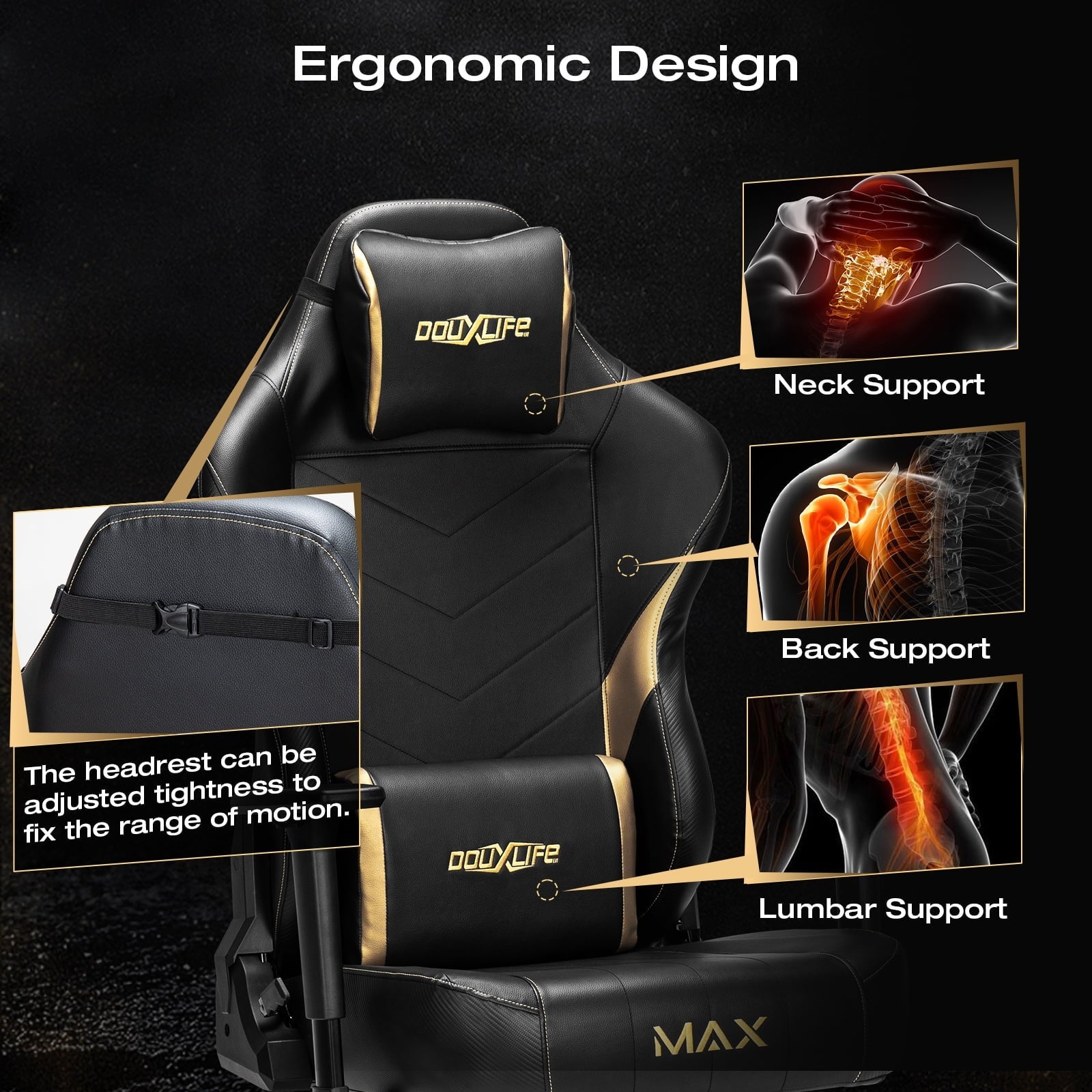 Douxlife Big&Tall Heavy Duty Gaming Chairs for Adults 400 lbs, Ergonomic Office Computer Comfy Gaming Chair, Executive Wide Seat High Back Office Chair