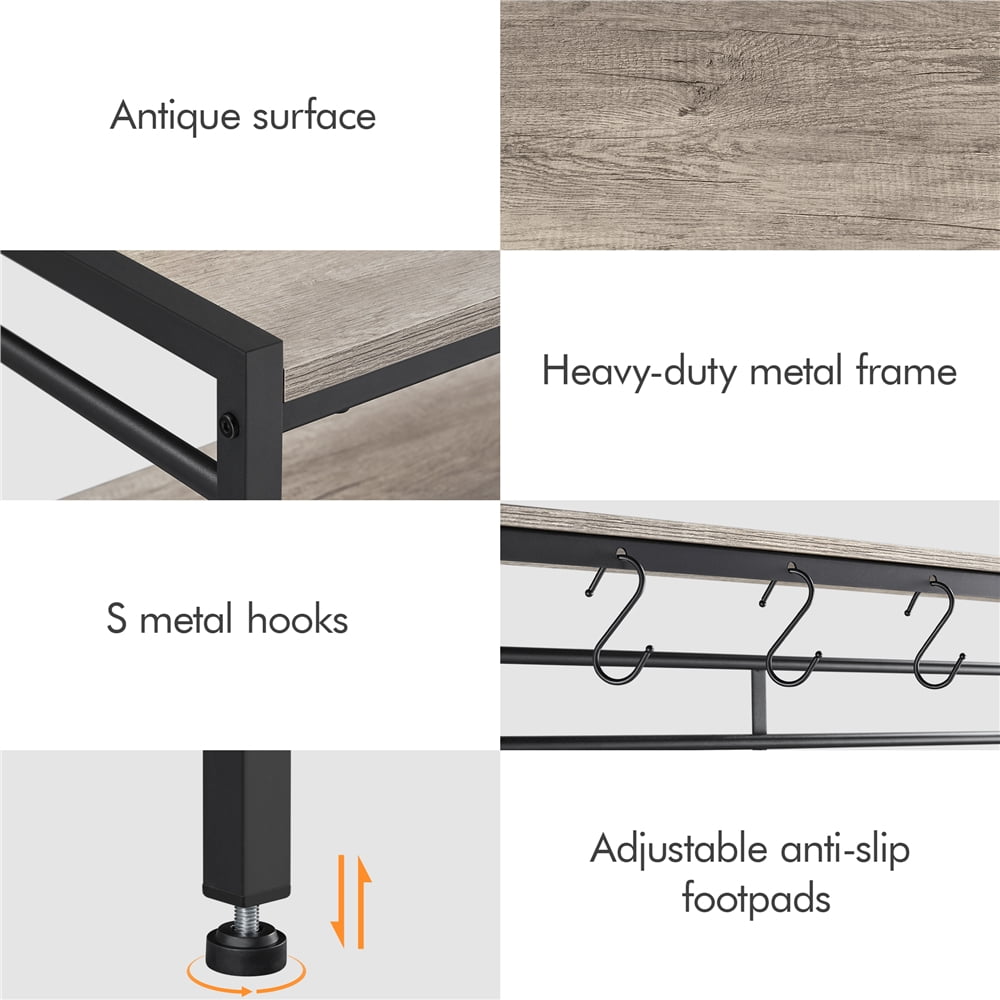 Easyfashion 4-Tier Kitchen Baker's Rack with Hooks, Gray