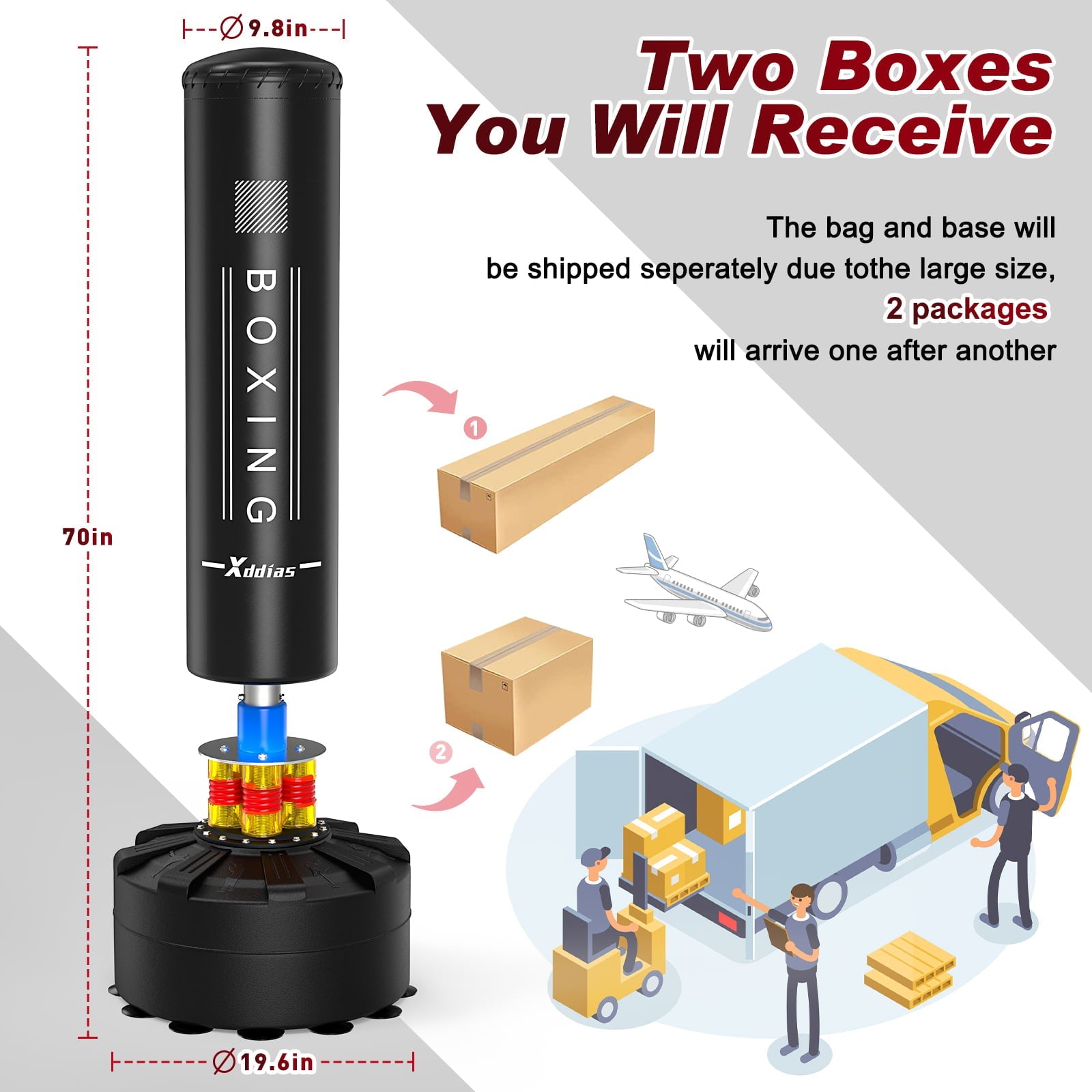 XDDIAS Freestanding Punching Bag 67in-182lbs with with Stand for Adult Youth Kids - Freestanding Boxing Bag for Home Gym Office,Black