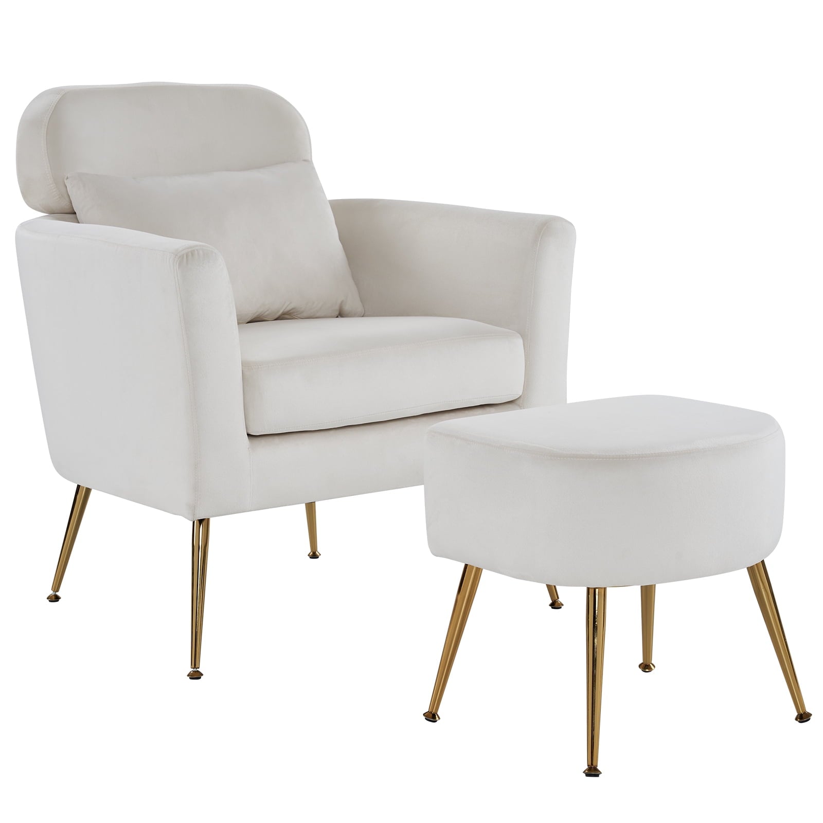 Ktaxon Accent Chair with Ottoman Set, Flannel Upholstered Single Sofa with Lumber Pillow Armchair with Armrests and Footrest for Bedroom Living Reading Room Office Beige