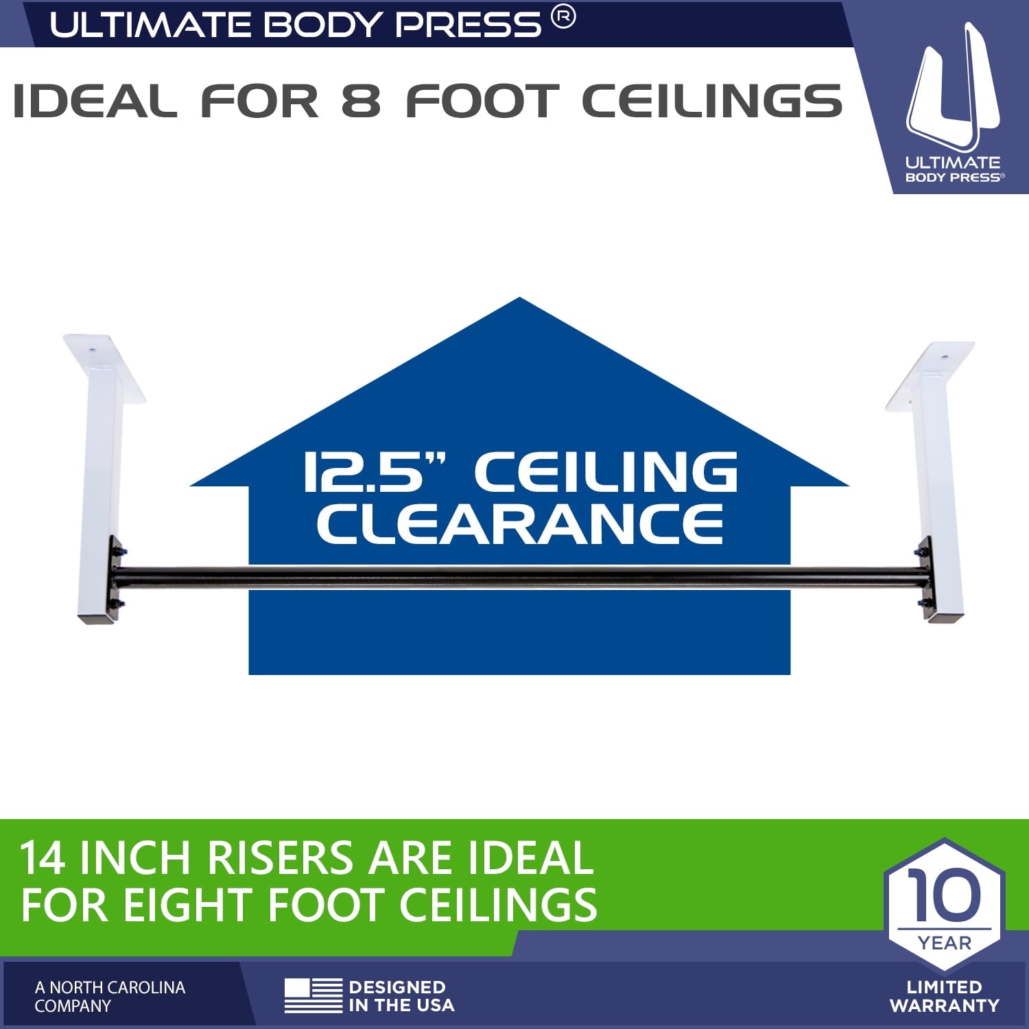 Ultimate Body Press Steel Ceiling Mount Pull Up Bar for 8 Foot Ceilings