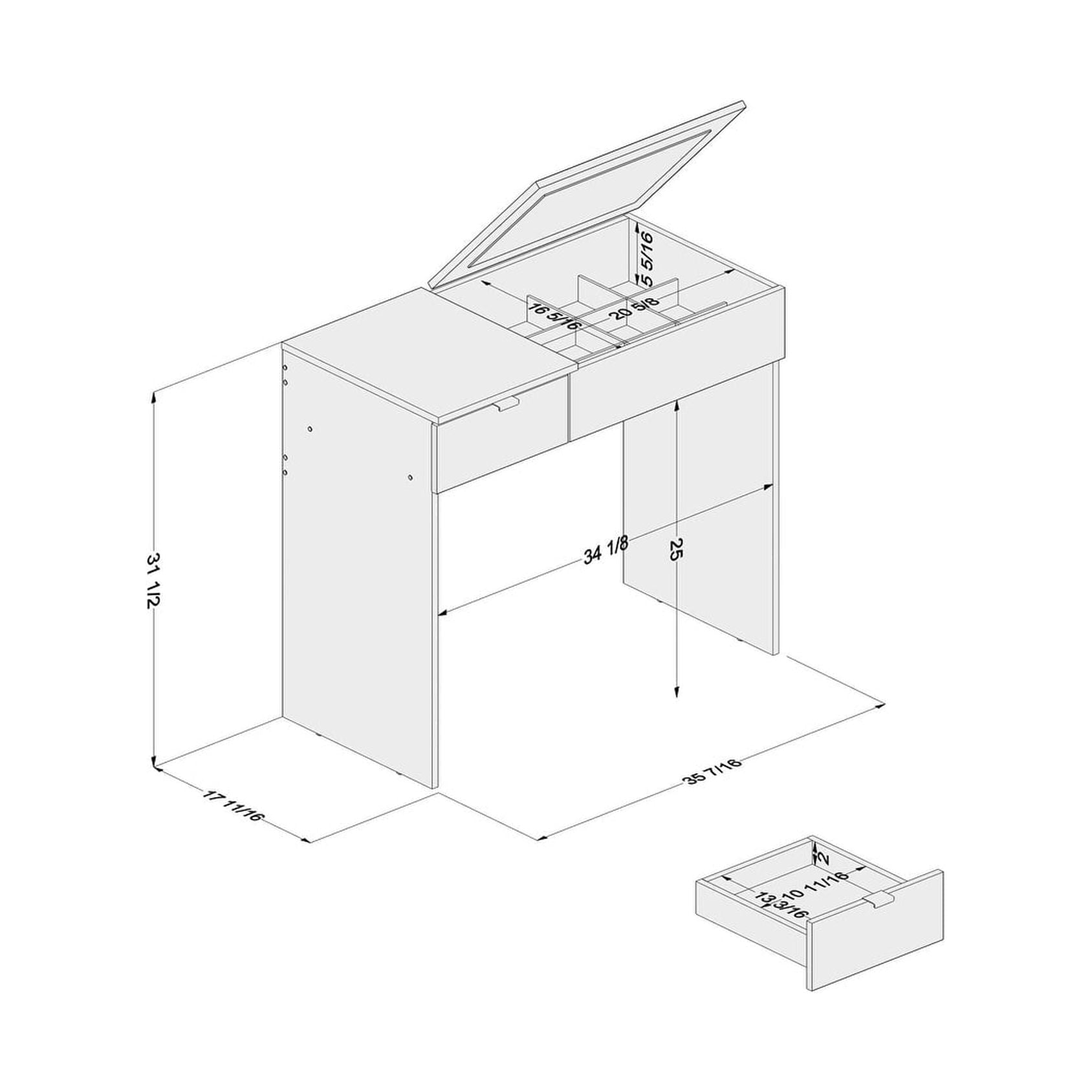 Polifurniture Modern Pull Top  Vanity Table, White
