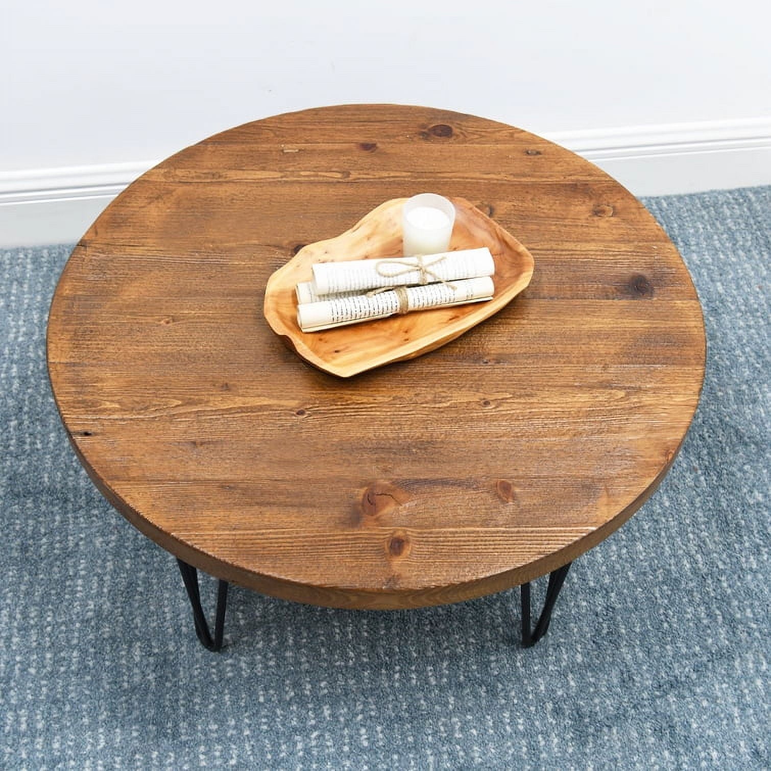 Greenage Old Pine Wood Round Coffee Table-27.6