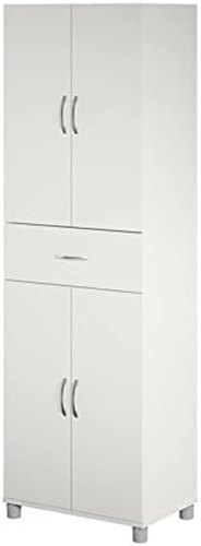 Transitional Storage Cabinet with Drawer in White