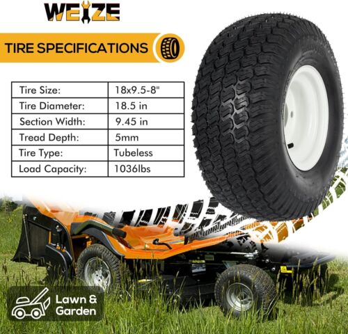 Set of 2, 18x9.50-8 Lawn Mower Tires with 4-Lug 8" x 7" Rim - Free shipping