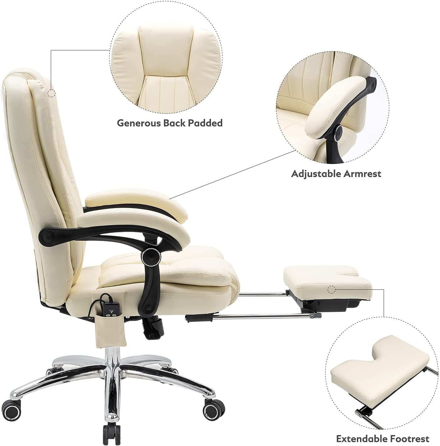 Hommow Massage Office Chair Ergonomic Computer Chair, High Back Executive 3D Chair,White