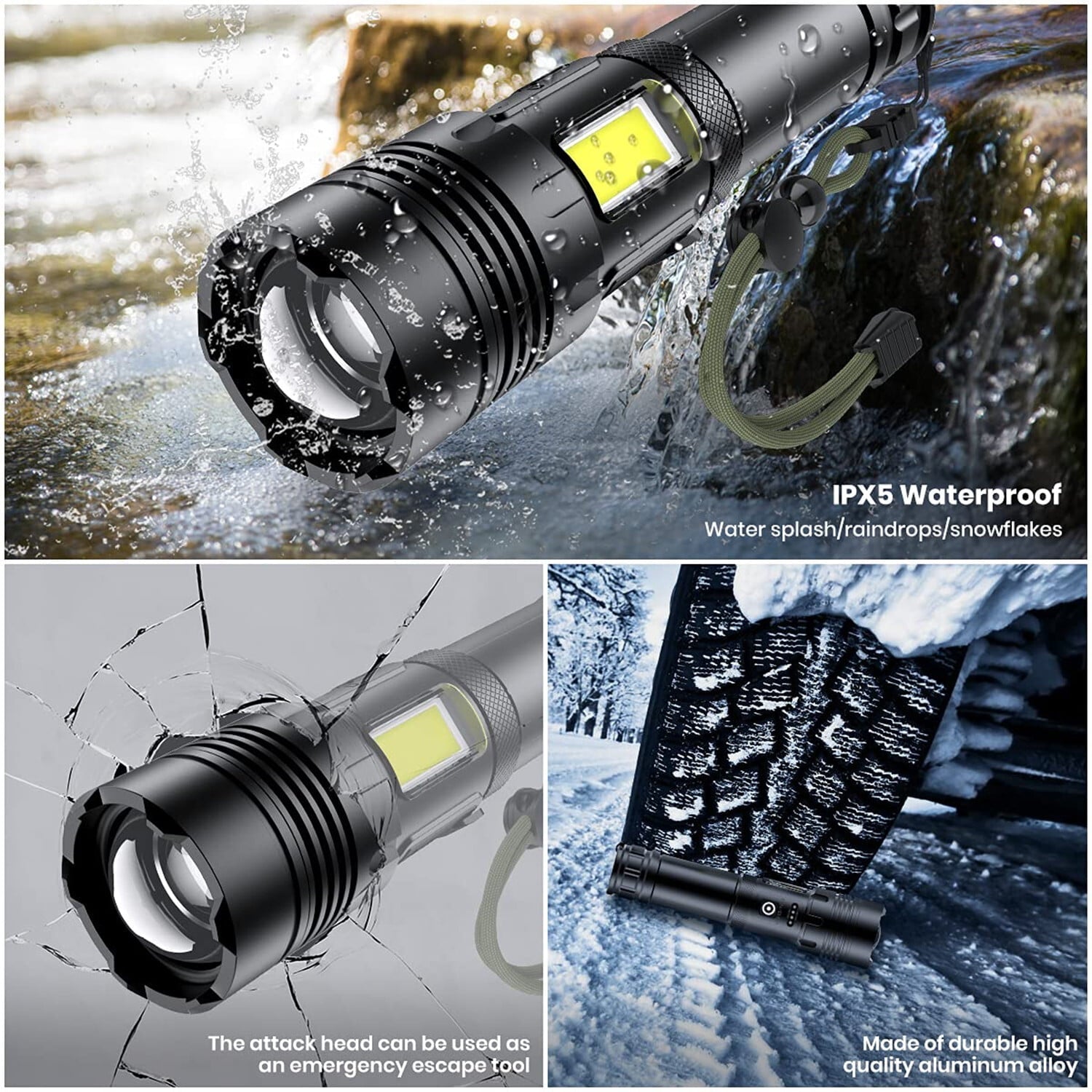Rechargeable LED Flashlight High Lumens, Zacro 100000 Lumen Super Bright Flashlight with 7 Modes and COB Sidelight, LED Waterproof Handheld Flashlight for Emergencies, Camping, Home