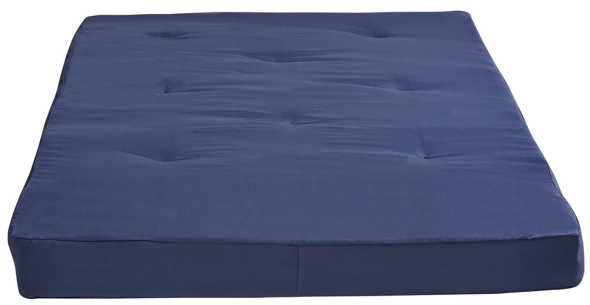 DHP Caden 8 Inch Futon Mattress with Tufted Cover and Recycled Polyester Fill, Full, Blue