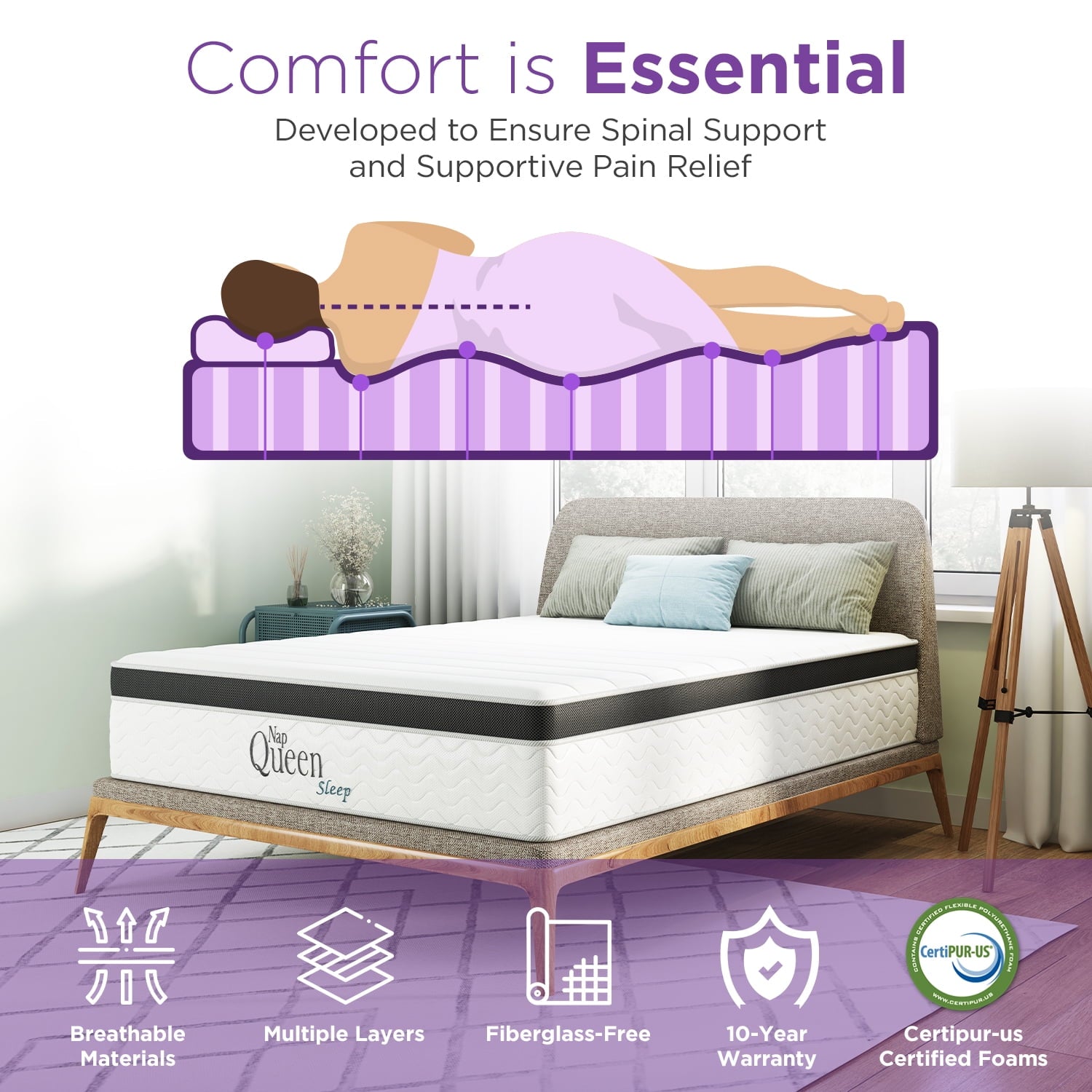 NapQueen Maxima 10” Hybrid of Cool Gel Infused Memory Foam and Coils Mattress, Full