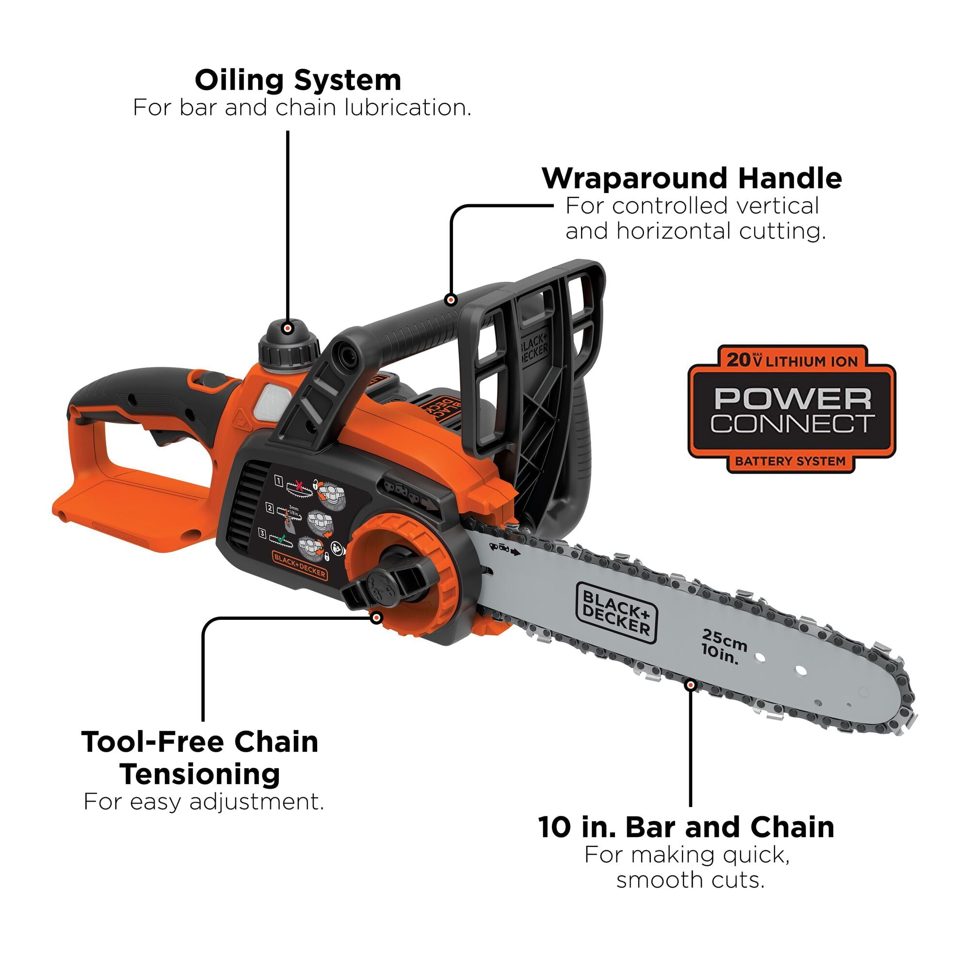 BLACK+DECKER LCS1020 20V MAX Lithium 10 in. Chainsaw