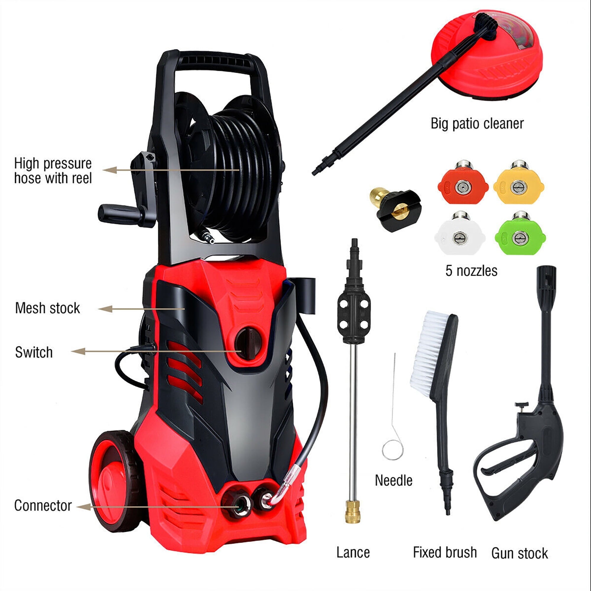 3000PSI Electric High Pressure Washer Machine 2 GPM 2000W w/ Deck Patio Cleaner