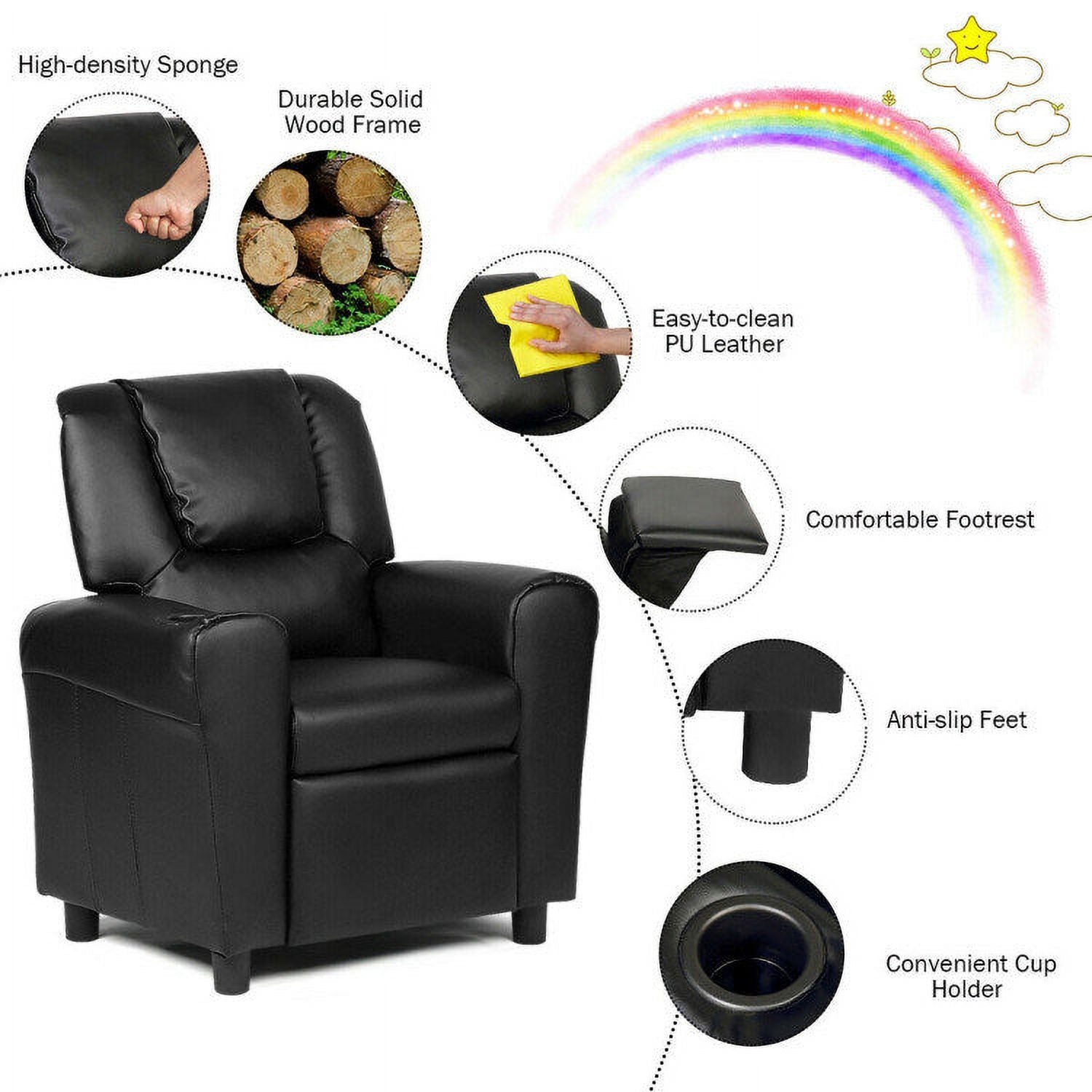Children PU Leather Recliner Chair with Front Footrest