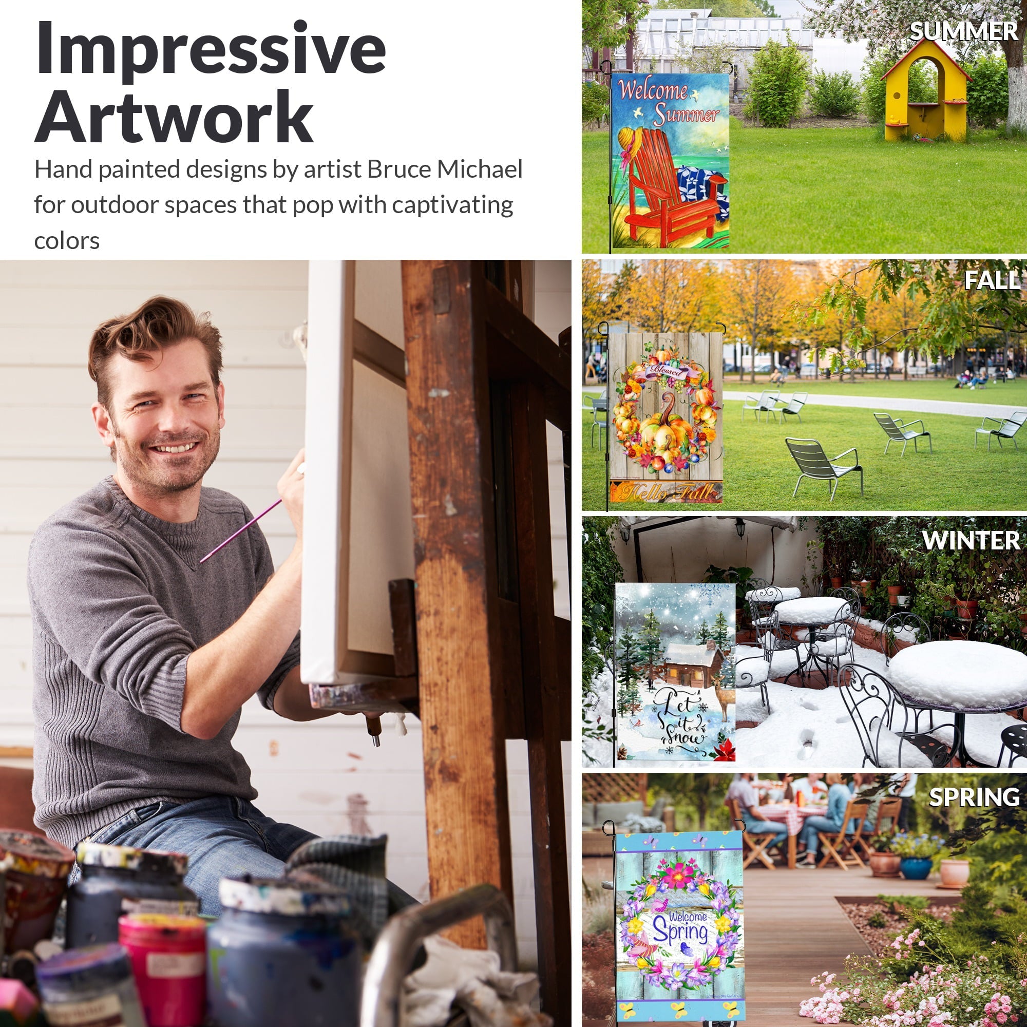 Country Charm Garden Flags (Set of 10) Double Sided 12 x 18 inch Seasonal Flags with Anti-Wind Clip Stopper