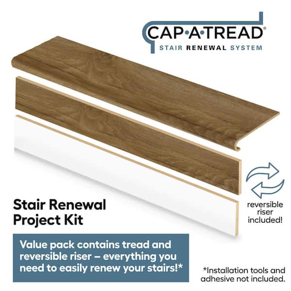 Bronze Belmont Ok/Moose Lk/Tanned Chstr 47in.Lx12.15in.Wx1.69in.T Laminate Stair Tread and Reversible Riser Kit Adhesive