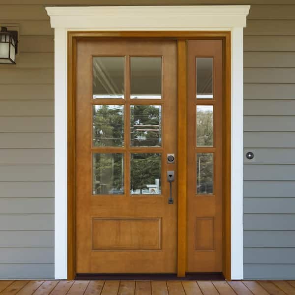 50 in. x 80 in. Craftsman Savannah 6 Lite LHIS Autumn Wheat Mahogany Wood Prehung Front Door with Single 10 in. Sidelite