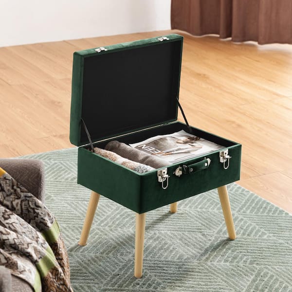 19.69 in. L Hunter Velvet Green Upholstered Storage Stool