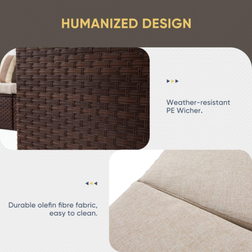 5-Piece Patio Sectional Furniture Patio Half-Moon Set Brown Wicker Curved Outdoo