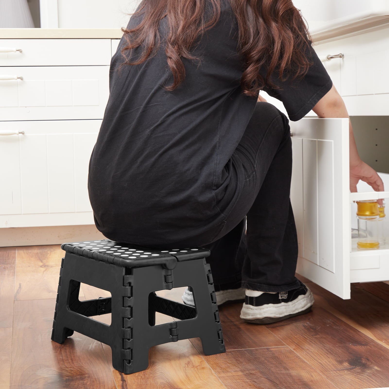 ACSTEP Folding Step Stool 9'' Tall Kids Step Stool Plastic Step Stools with Non-Slip Surface - Black