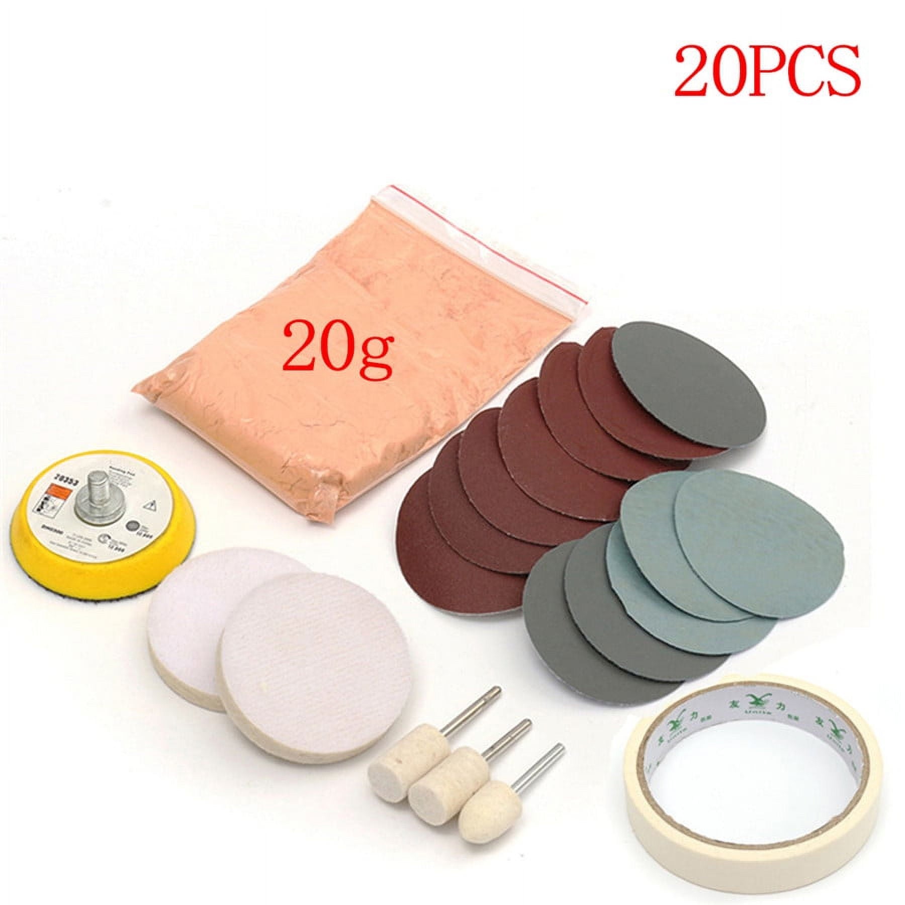 Fuluru 20PCS Automotive Glass Scratch Remover Kit Polishing Sandpaper Cerium Oxide Tool