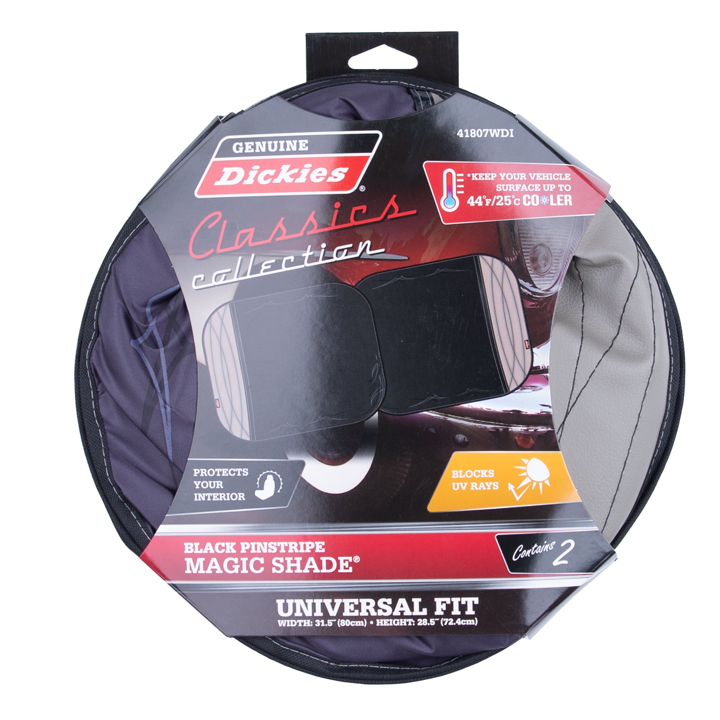 Genuine Dickies Classics Pinstripes Auto Twist Sunshade, Black and Gray, 41807WDI