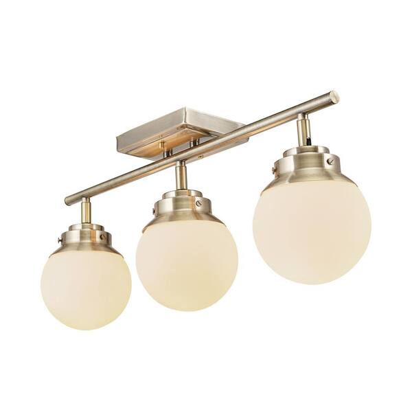 Mabel 2.03 ft. 3-Lights Antique Brass Fixed Track Lighting Kit with Frosted Glass Shades, Bulbs Included