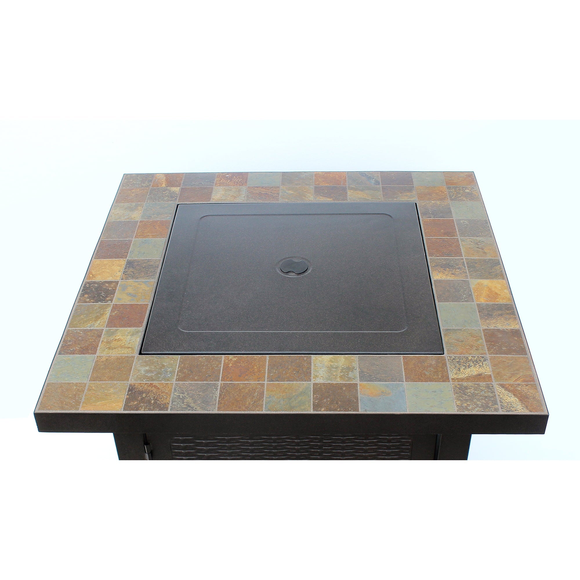 AZ Patio Heaters Hiland 30 Inch Square Slate Tile Top Propane Fire Pit, Bronze