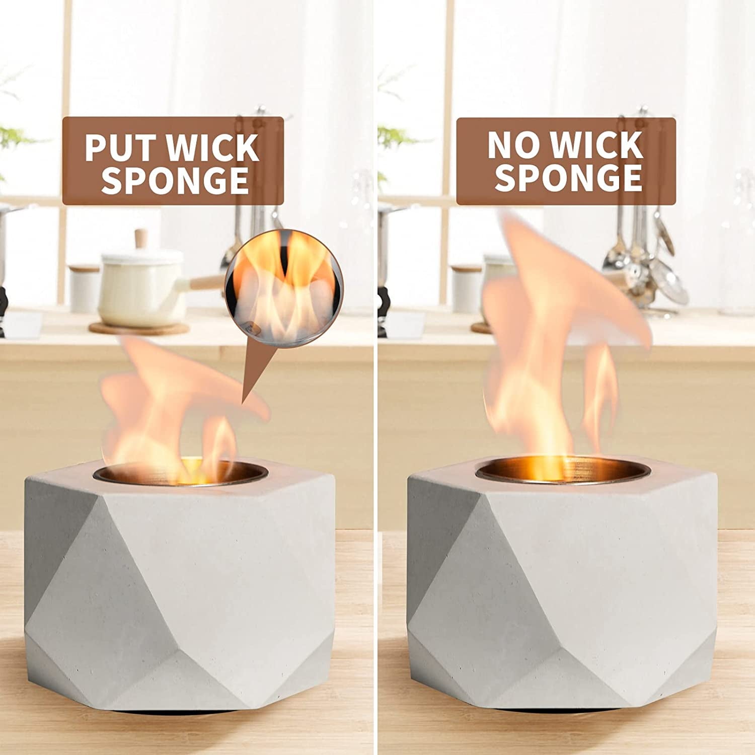 Table Top Fire Pit, GAITON Portable Concrete Mini Fire Pit Bowl Tabletop Smores Maker Alcohol Fireplace with Lid for Patio Backyard