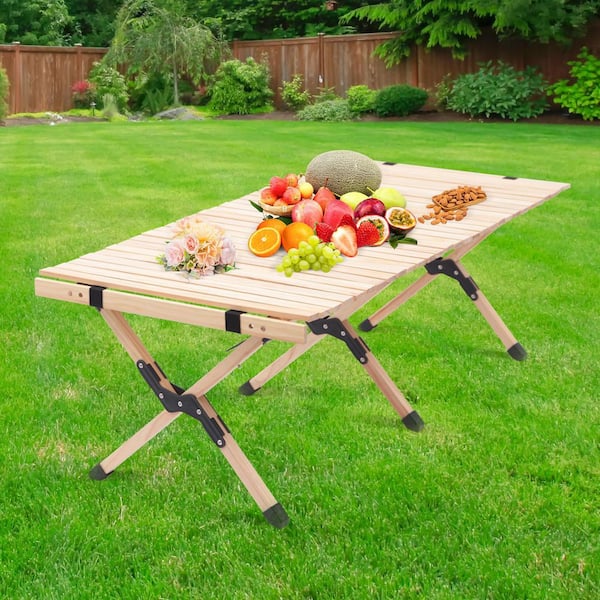 Rectangular Wood Outdoor Portable Foldable Picnic Table Original Wood Color