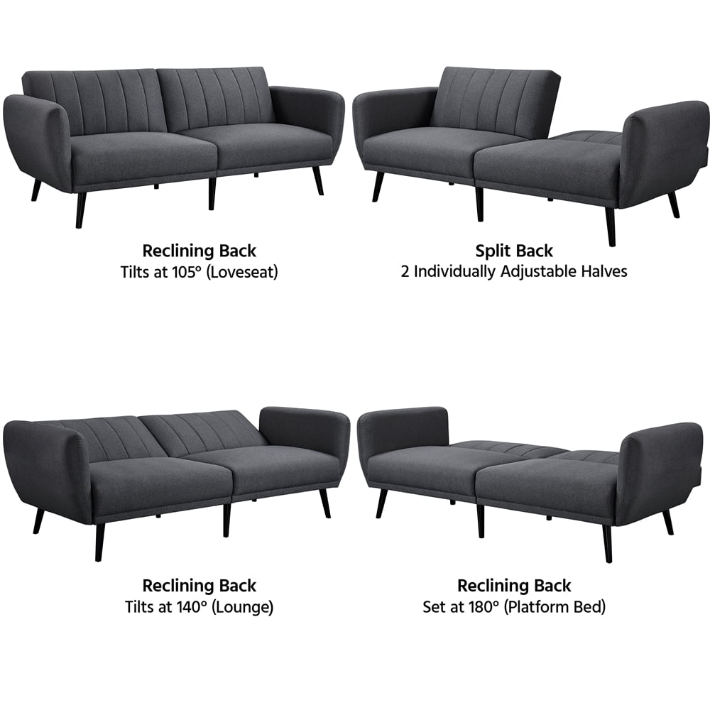 Alden Design Fabric Convertible Ribbed Futon Sofa Bed, Gray