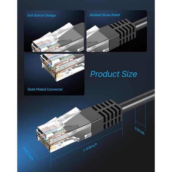 100 ft. Cat 6 UTP Ethernet Cable, 26AWG RJ45,550MHz Ethernet Cable, 1Gbps Transfer Speed, Black