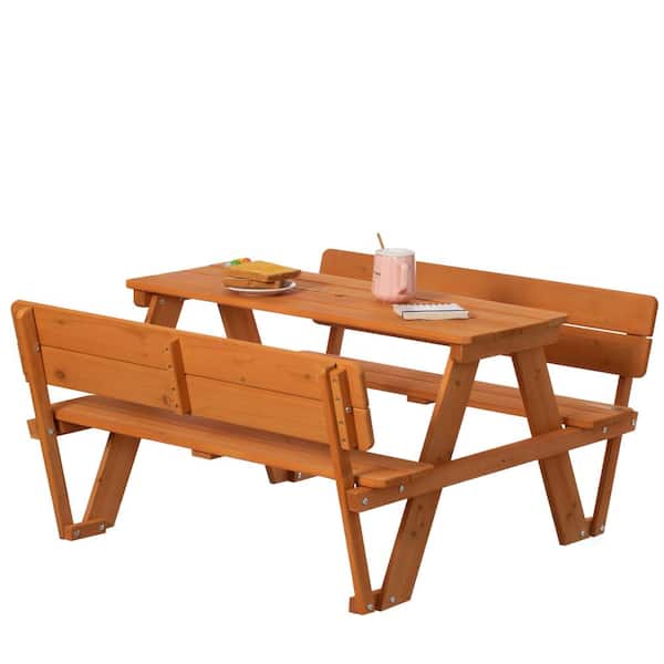 40.95 in. Stained Rectangular Kids Picnic Table Bench, Outdoor Children's Backyard Table, Crafting, Dining Playtime